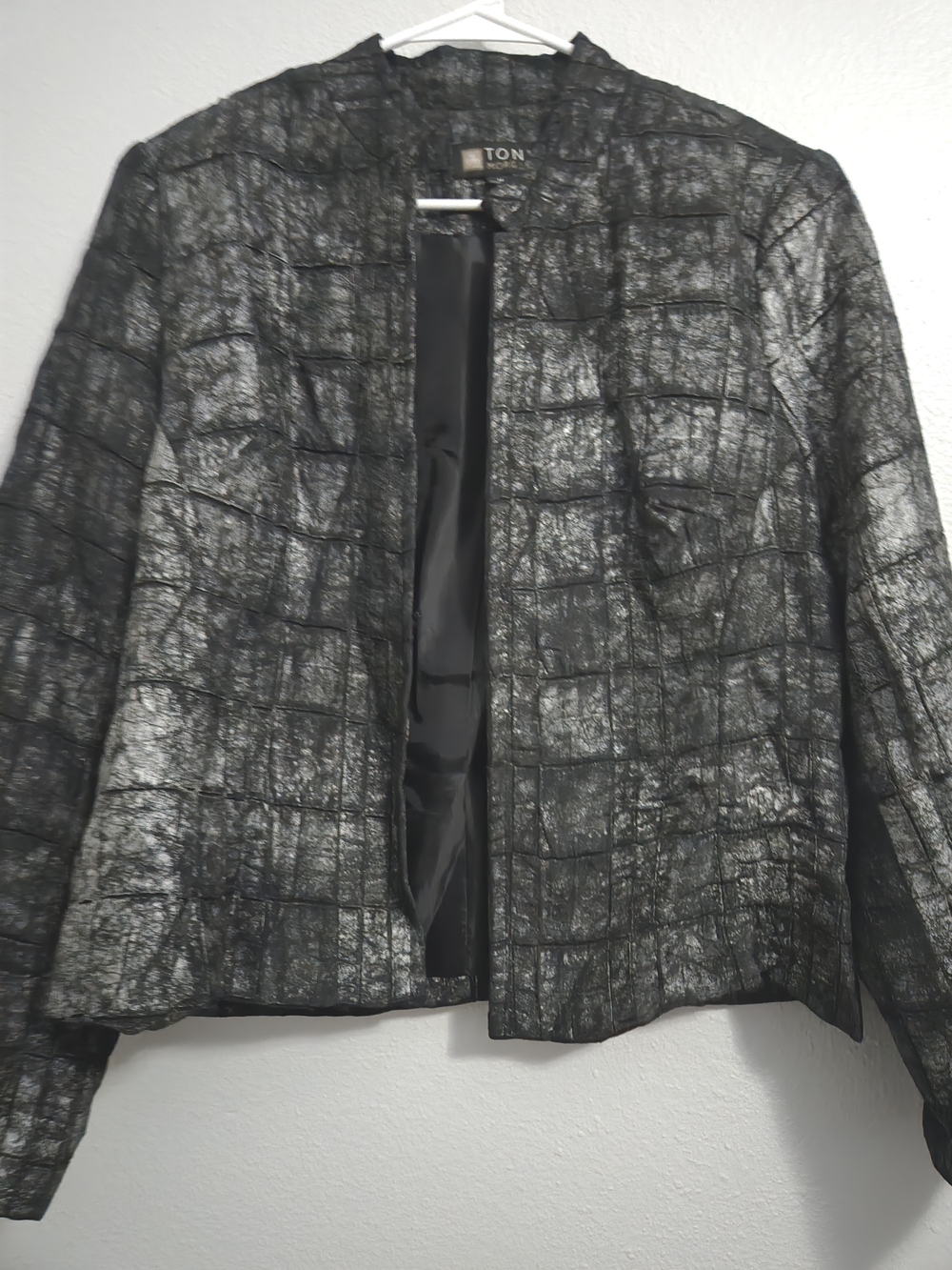 TON Black Textured Open-Front Women's Blazer